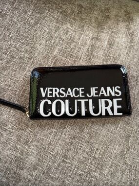 Versace Jeans Collection Black Patent Logo Wallet